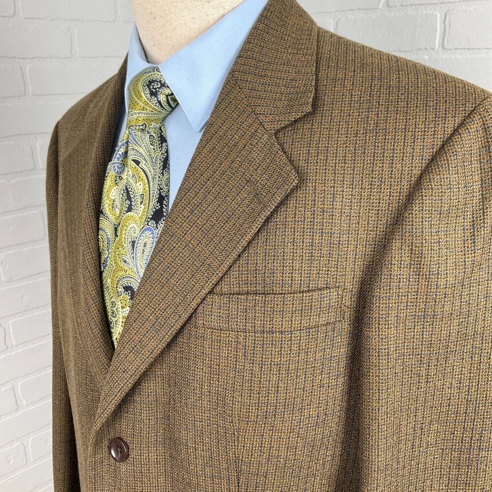 Nautica Blazer Men 41R Brown‎ Blue Check Wool Jacket Classic Career USA 90s VTG